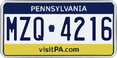 PA license plate MZQ4216