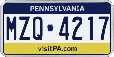 PA license plate MZQ4217