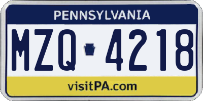 PA license plate MZQ4218