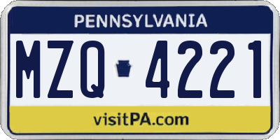 PA license plate MZQ4221