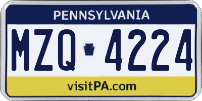 PA license plate MZQ4224