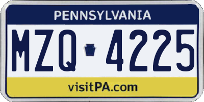 PA license plate MZQ4225