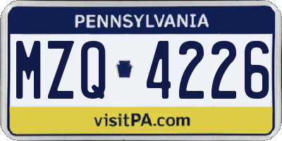 PA license plate MZQ4226