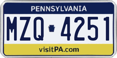 PA license plate MZQ4251