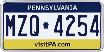 PA license plate MZQ4254
