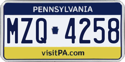 PA license plate MZQ4258