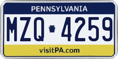 PA license plate MZQ4259