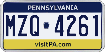 PA license plate MZQ4261