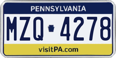 PA license plate MZQ4278