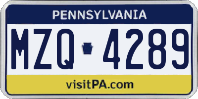 PA license plate MZQ4289