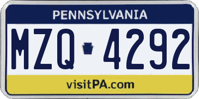 PA license plate MZQ4292