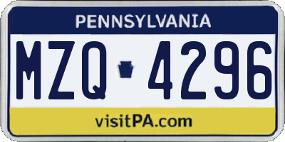 PA license plate MZQ4296