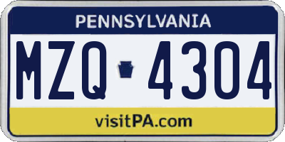 PA license plate MZQ4304