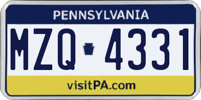 PA license plate MZQ4331