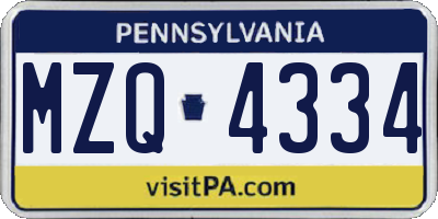 PA license plate MZQ4334