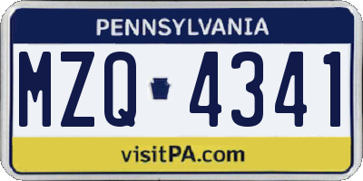 PA license plate MZQ4341