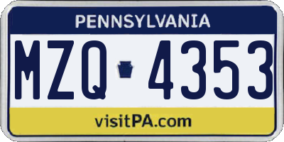 PA license plate MZQ4353