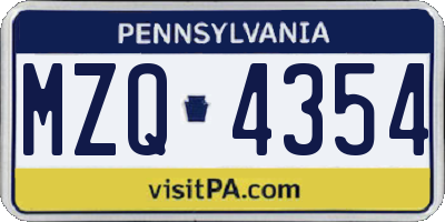 PA license plate MZQ4354