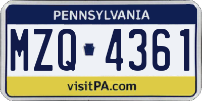 PA license plate MZQ4361