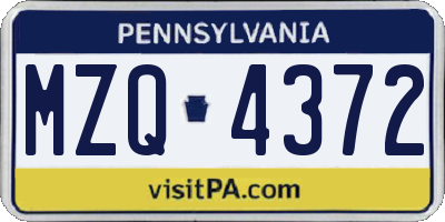 PA license plate MZQ4372