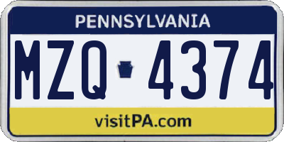 PA license plate MZQ4374