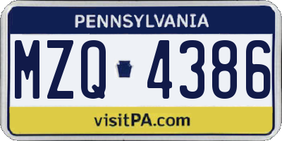 PA license plate MZQ4386