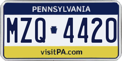 PA license plate MZQ4420
