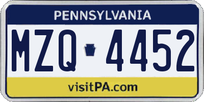 PA license plate MZQ4452