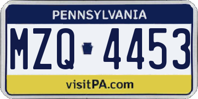 PA license plate MZQ4453