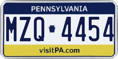 PA license plate MZQ4454