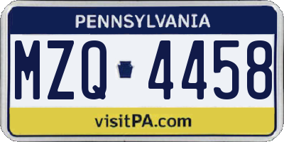 PA license plate MZQ4458
