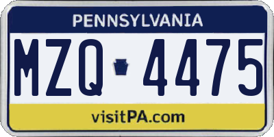 PA license plate MZQ4475