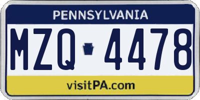 PA license plate MZQ4478