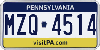 PA license plate MZQ4514