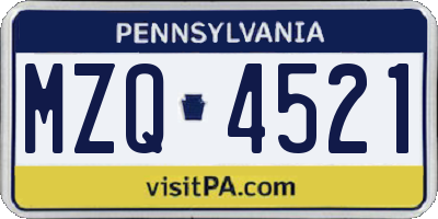 PA license plate MZQ4521