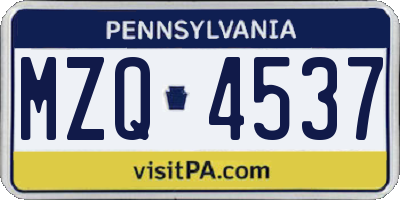 PA license plate MZQ4537