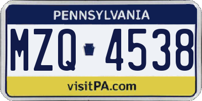 PA license plate MZQ4538