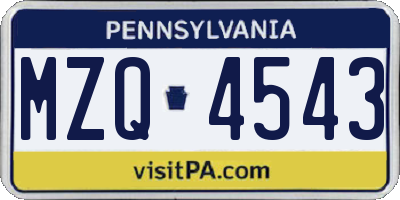 PA license plate MZQ4543
