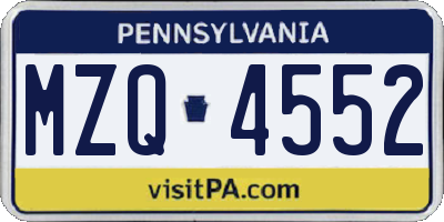 PA license plate MZQ4552