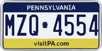 PA license plate MZQ4554