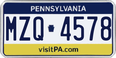 PA license plate MZQ4578