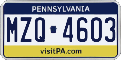 PA license plate MZQ4603