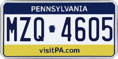 PA license plate MZQ4605