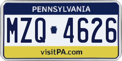 PA license plate MZQ4626
