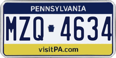 PA license plate MZQ4634