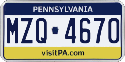 PA license plate MZQ4670