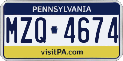 PA license plate MZQ4674
