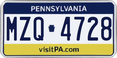 PA license plate MZQ4728