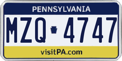 PA license plate MZQ4747