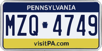 PA license plate MZQ4749